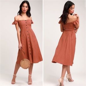LULUS - RUSTY ROSE OFF-THE-SHOULDER MIDI DRESS